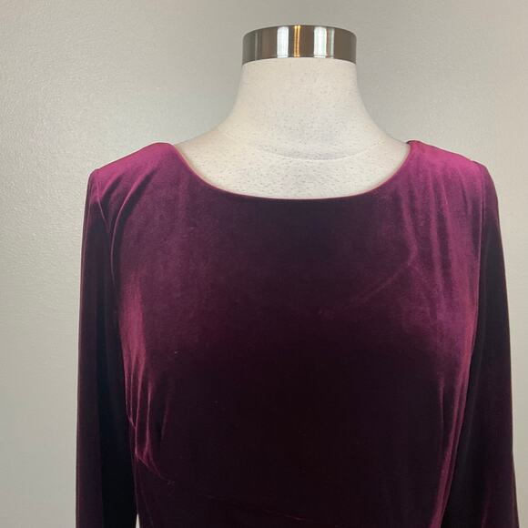 Alex Evenings Burgundy Red Velvet Cocktail Dress Size 16 Beaded Ruffled Sheath - Picture 7 of 15
